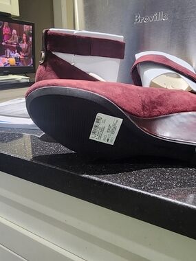 Clarks Burgundy Suede Ankle-Strap Flats